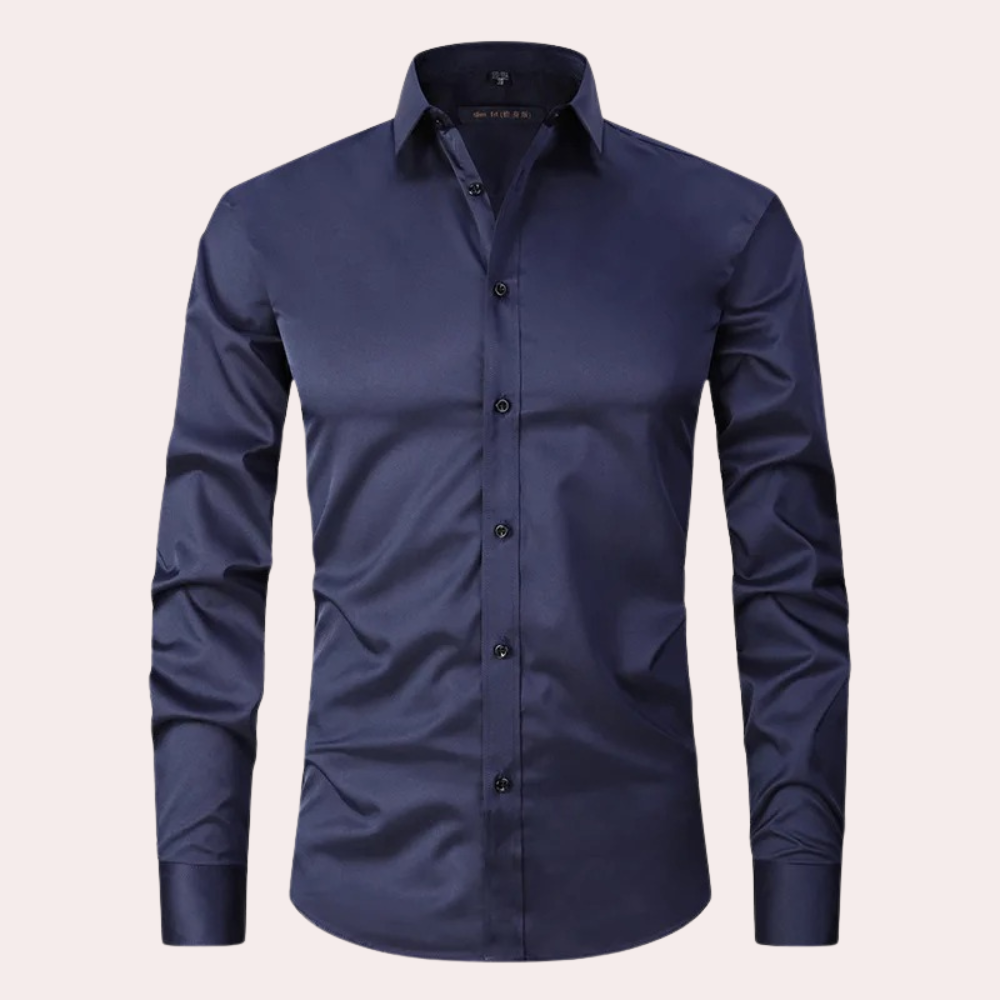 Men's slim fit long sleeve dress shirt classic collar chest pocket formal casual versatile