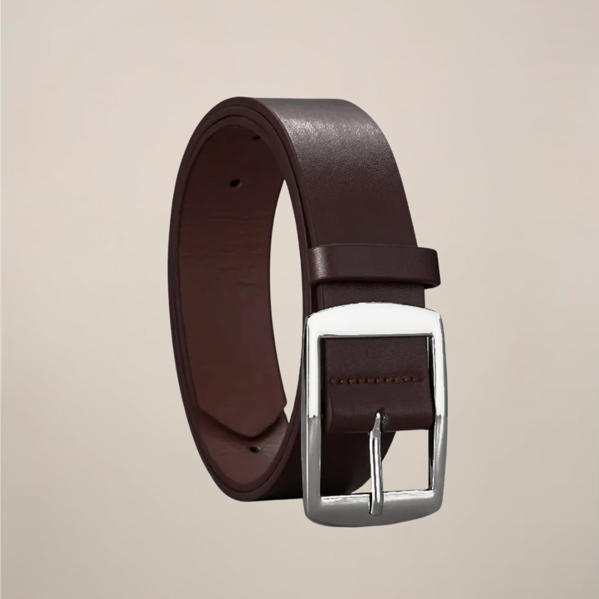 Men's classic black and brown leather belt with polished silver buckle for business and casual wear