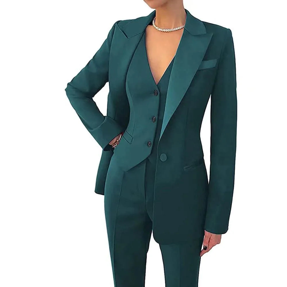 Women's three-piece suit set elegant blazer vest tailored pants professional all-season ensemble