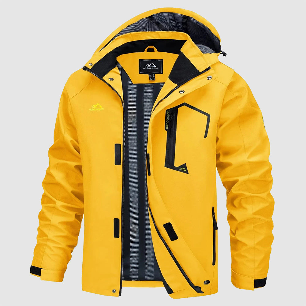 Men's lightweight waterproof hiking jacket windproof all-weather protection with packable design