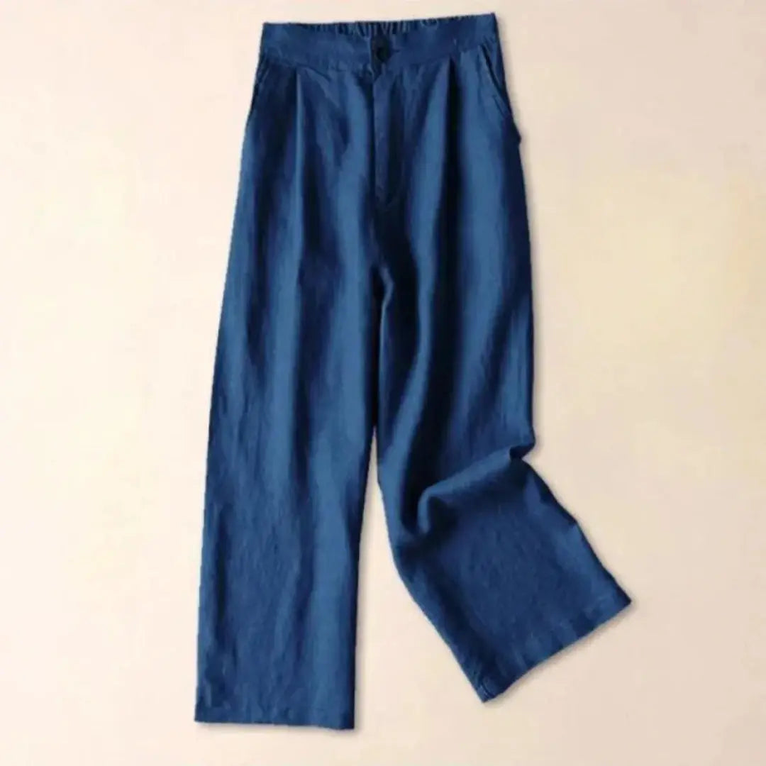 Women's beige linen wide-leg trousers high waist pleated front breathable office casual pants
