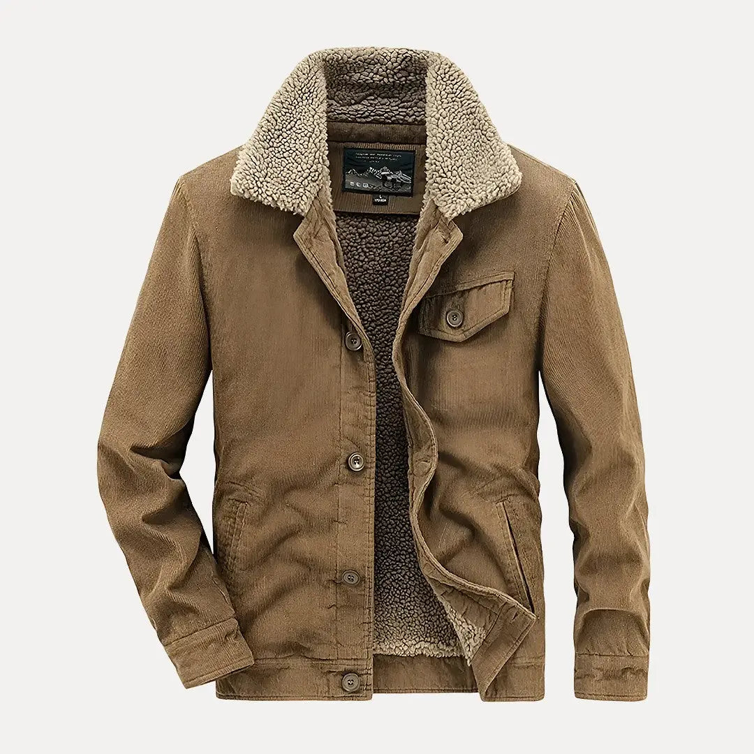 Brown corduroy jacket rugged relaxed fit with ultra-soft lining bold everyday outerwear essential