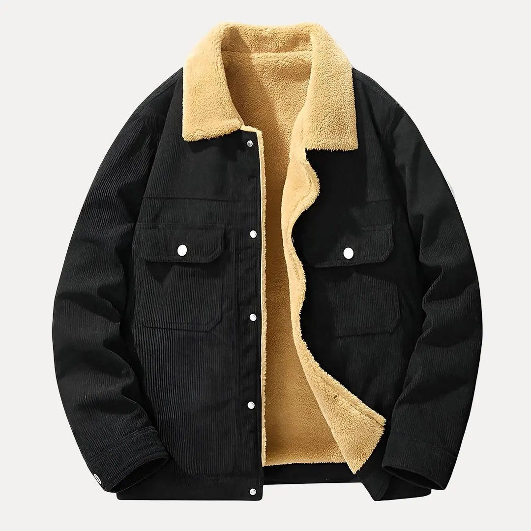 Men's brown corduroy jacket with fleece lining, classic fit, durable everyday outerwear