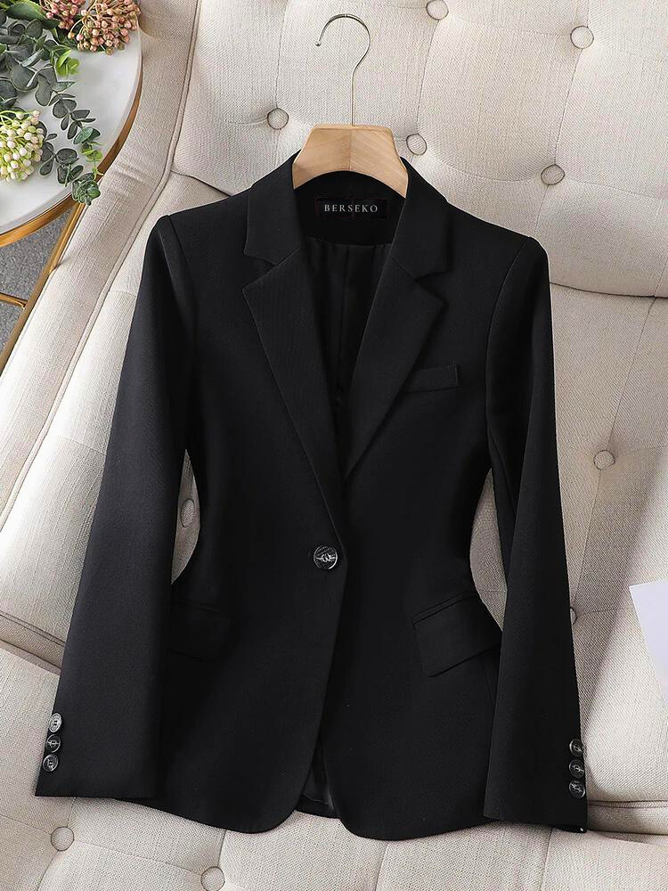 Women's structured one-button blazer tailored fit sharp clean lines professional polished look