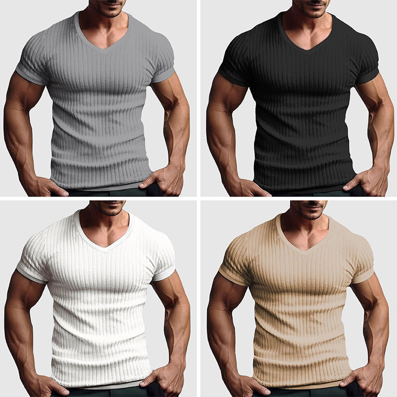 Alessandro Veneti slim fit striped poly-blend tee for modern professionals sharp silhouette