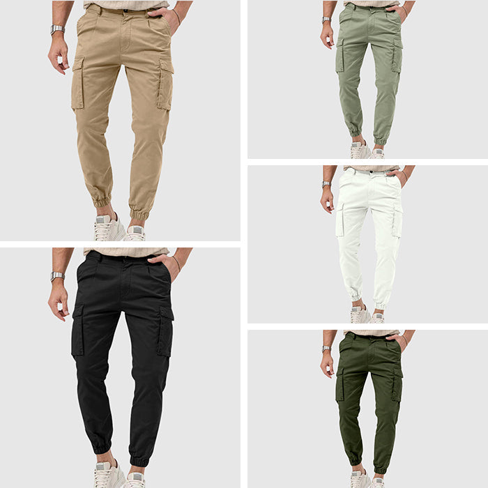 Men's mid-rise straight-leg active cargo pants with breathable no-iron fabric and multiple pockets