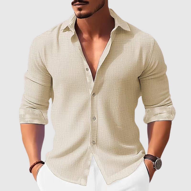 Men's Adriatic blue breathable polyester casual shirt with turn-down collar and button-front closure