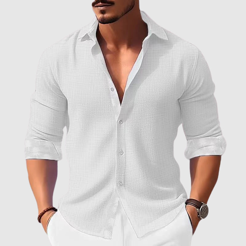 Men's blue Adriatic casual shirt lightweight breathable polyester turn-down collar button-front