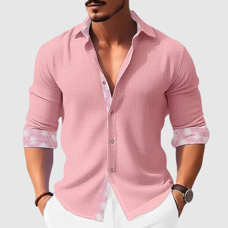 Men's Adriatic blue breathable polyester casual shirt with turn-down collar and button-front closure