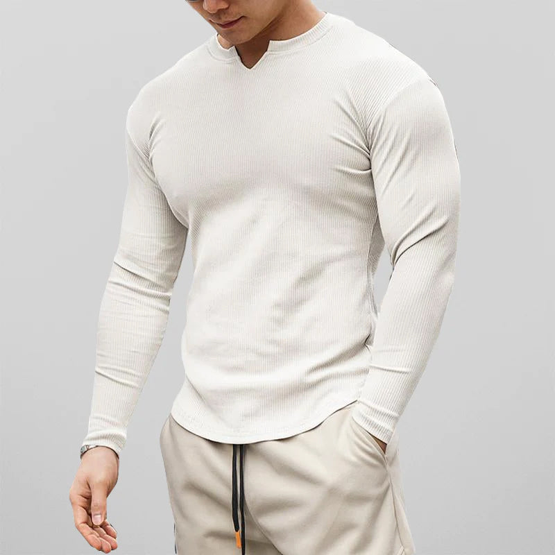 Men's athletic fit long sleeve cotton twill shirt by Theodore Willow, polished semi-formal style