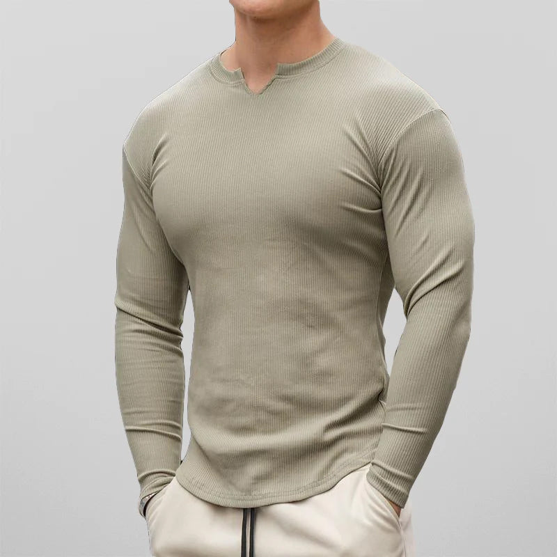 Men's athletic fit long sleeve cotton twill shirt by Theodore Willow, polished semi-formal style