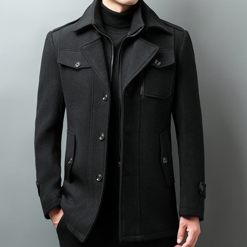 Men's tailored wool jacket with button closure and shoulder straps in premium semi-formal style