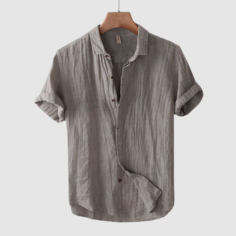 Theodore Willow Bologna short-sleeve linen shirt with turn-down collar, lightweight breathable beach style
