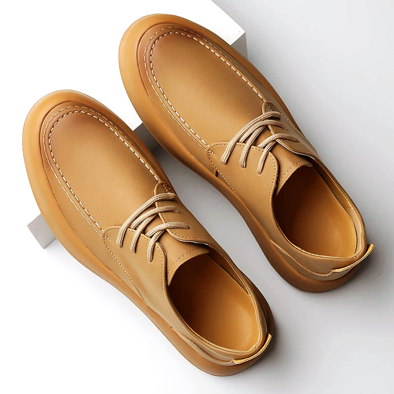 Urbann Vibe Theodore Willow moc-stitched split leather casual flat shoes matte finish professional style