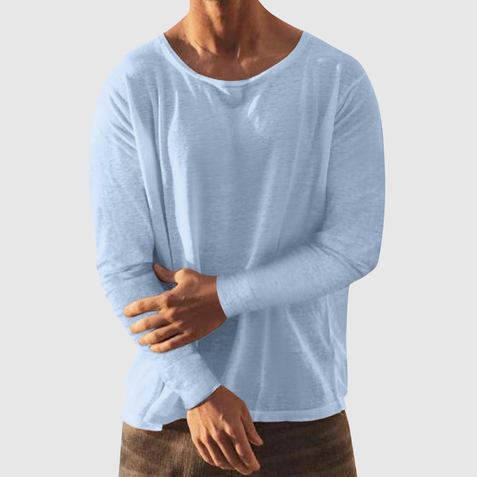 Unisex linen-cotton casual shirt in neutral tone, round neckline, relaxed city-ready fit for daily wear