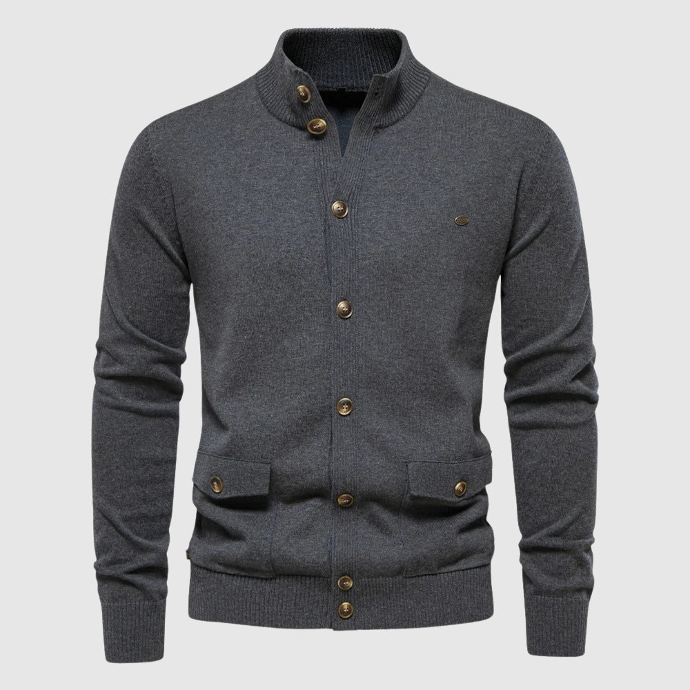 Women's thick-knit cotton cardigan with sequined detail, button closure, cozy winter style
