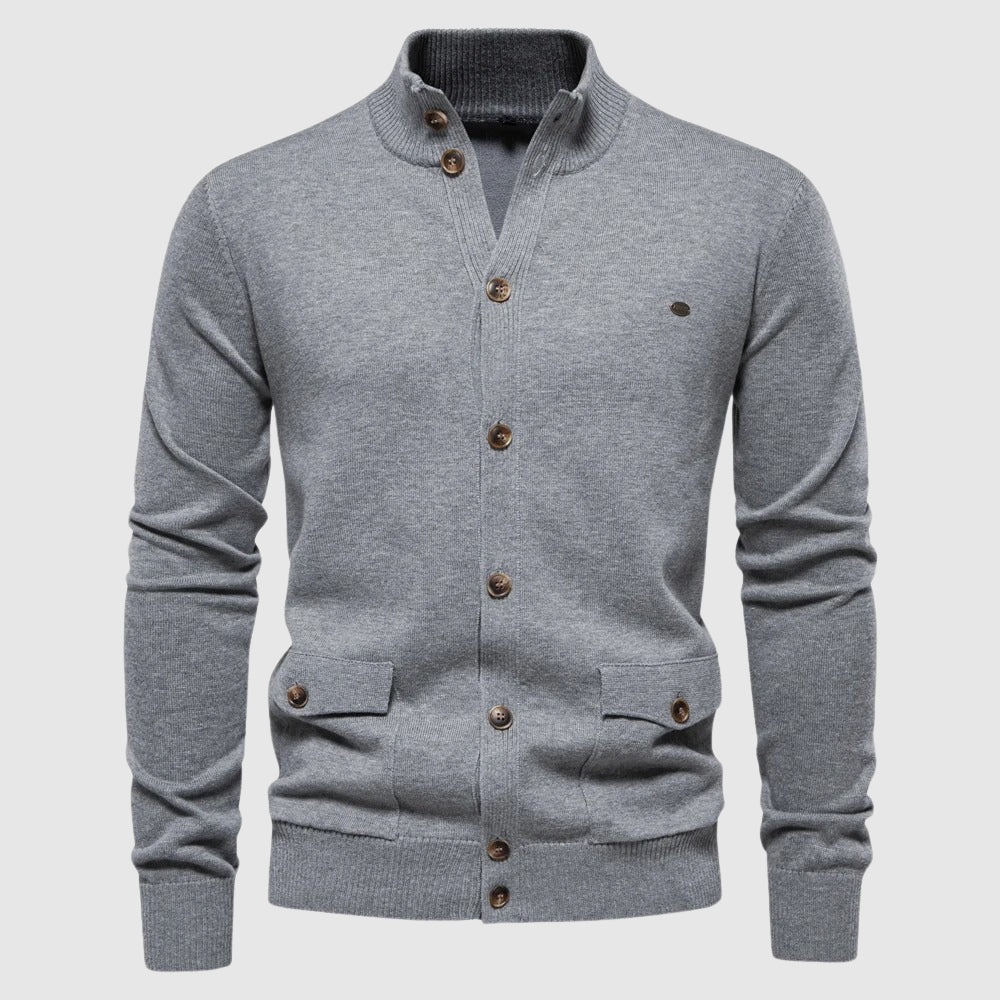 Women's thick-knit cotton cardigan with sequined detail, button closure, cozy winter style