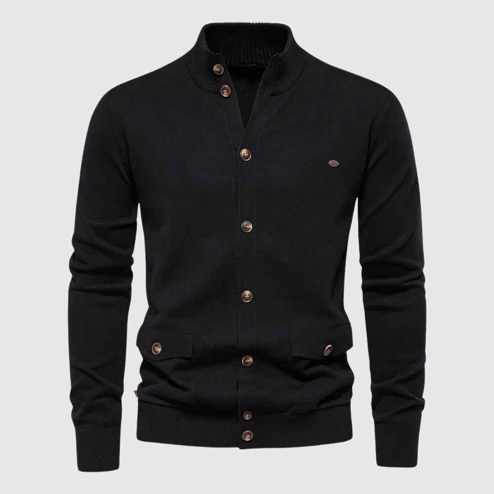 Women's thick-knit cotton cardigan with sequined detail, cozy winter button closure style