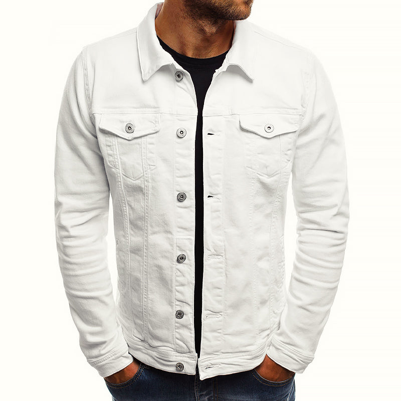 Men's slim fit denim jacket modern silhouette two chest pockets versatile cotton blend layer