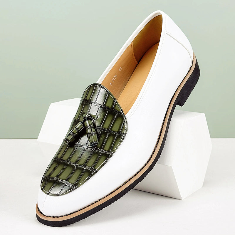 Black tassel loafers crocodile-embossed vamp microfiber leather slip-on dress shoes for professionals