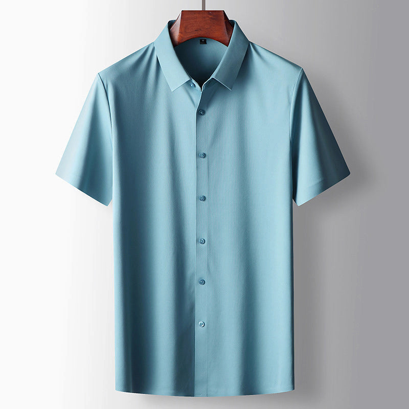 Theodore Willow white short-sleeve button-down shirt turn-down collar polyester blend