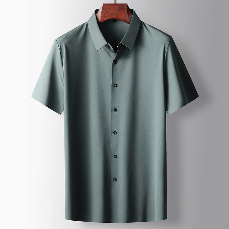 Theodore Willow white short-sleeve button-down shirt with turn-down collar for professionals