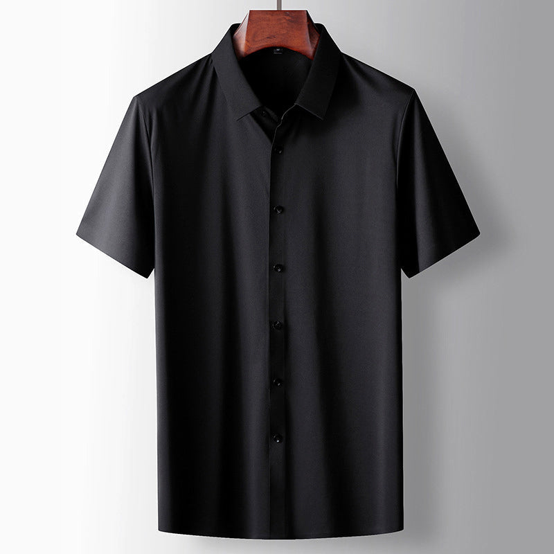 Men's white short-sleeve button-down shirt with turn-down collar, versatile everyday professional style