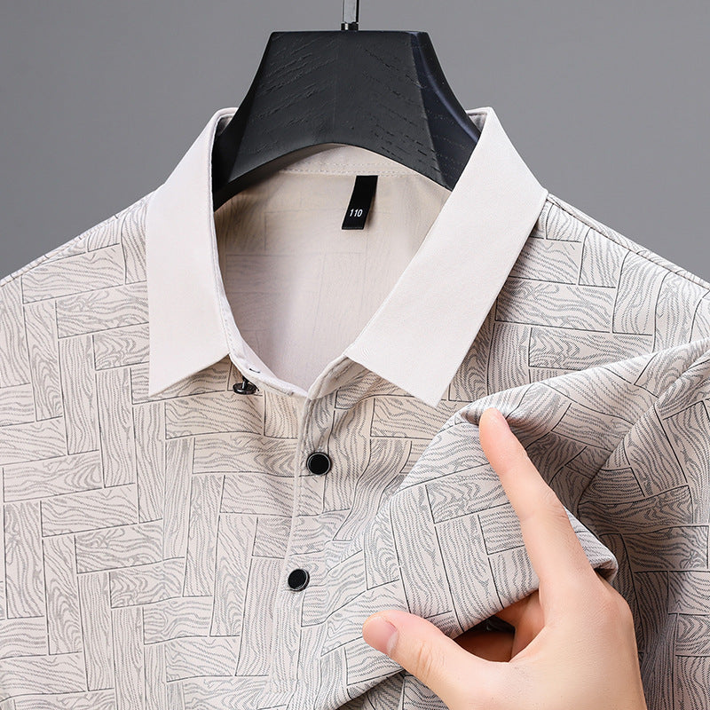 Men's executive polo shirt geometric pattern breathable polyester blend modern sophisticated fit