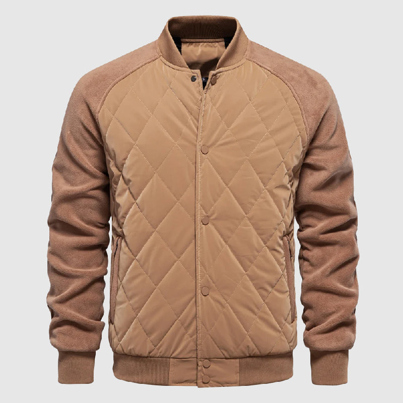 Men's quilted fleece bomber jacket soft fleece sleeves button front cuffs rugged outdoor style
