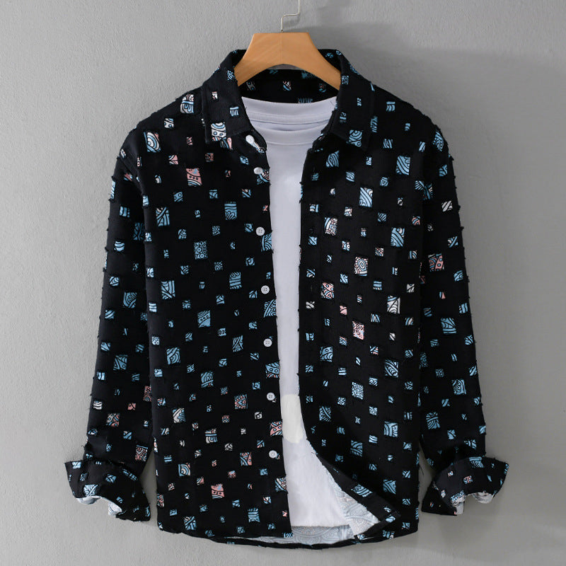 Men's confetti square print cotton casual shirt in multicolor, modern slim fit with heritage plaid detail