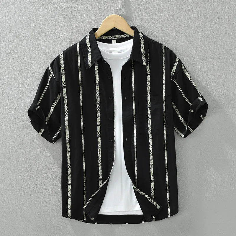 Men's striped cotton short-sleeve shirt in multicolor, classic silhouette with button closure