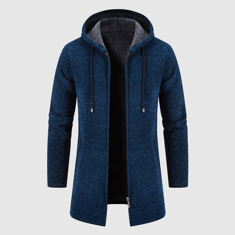 Men's longline plush-lined woven jacket subtle pattern warm polyester cotton blend outerwear
