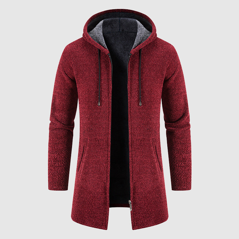 Men's longline plush-lined jacket soft woven exterior subtle pattern warm premium outerwear