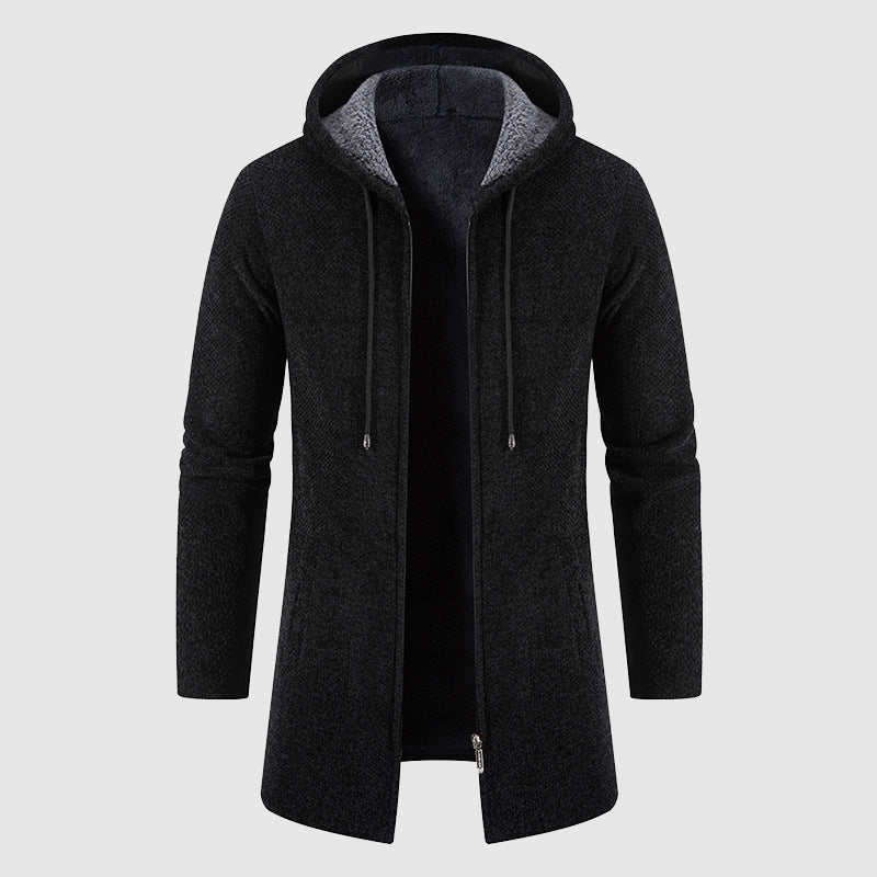 Men's longline plush-lined jacket soft woven exterior subtle pattern warm premium outerwear