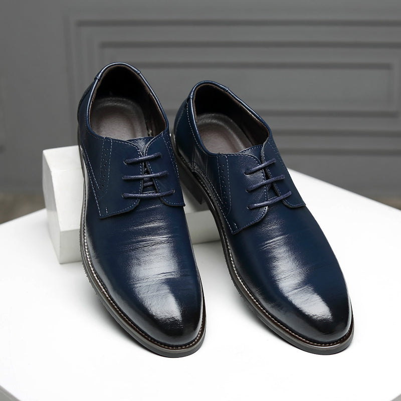 Men's brown microfiber leather Oxford dress shoes sleek polished silhouette modern comfort rubber sole