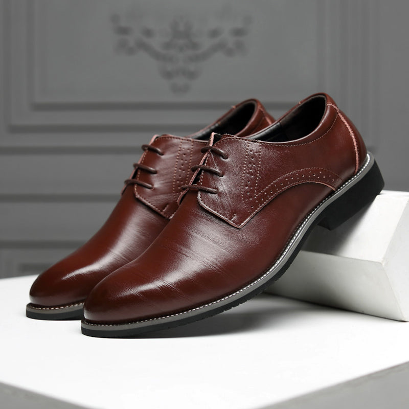 Men's brown microfiber leather Oxford dress shoes with timeless silhouette and rubber outsole