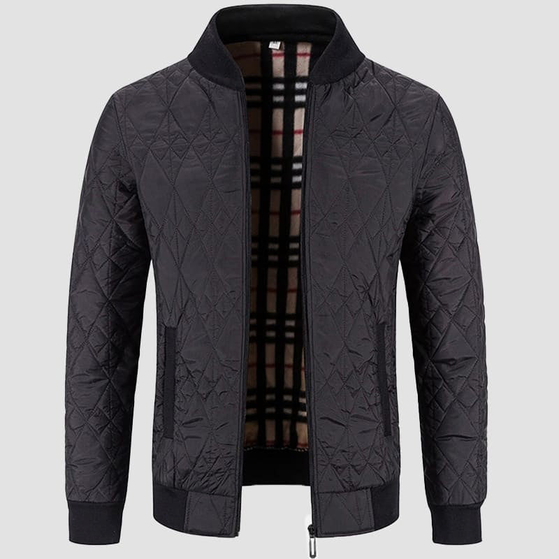Men's lightweight quilted bomber jacket in neutral tone with soft poly-cotton blend for autumn layering