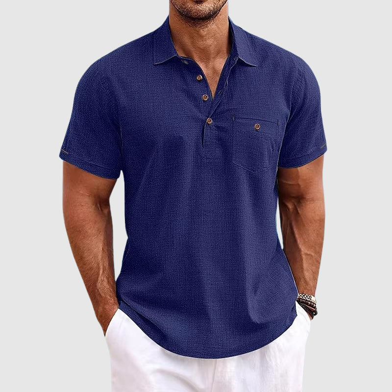 Men's linen polo shirt lightweight breathable solid color short sleeve casual summer essential