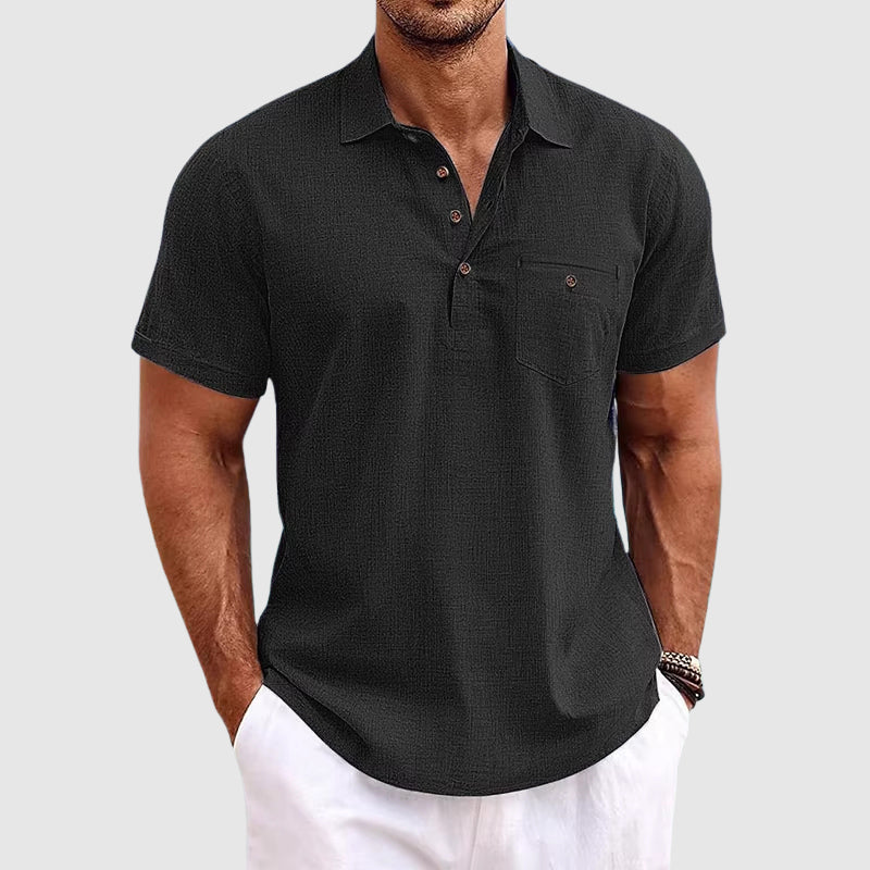 Men's linen polo shirt lightweight breathable solid color short sleeve casual summer essential