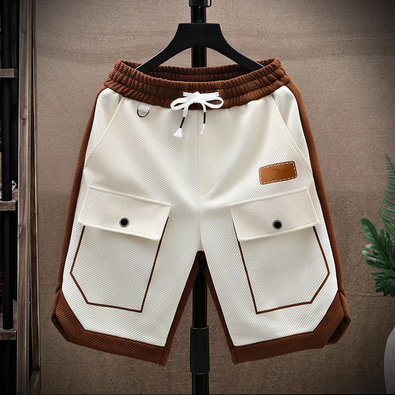 Men's loose knee-length summer shorts two-tone colorblock design drawstring waist multiple pockets