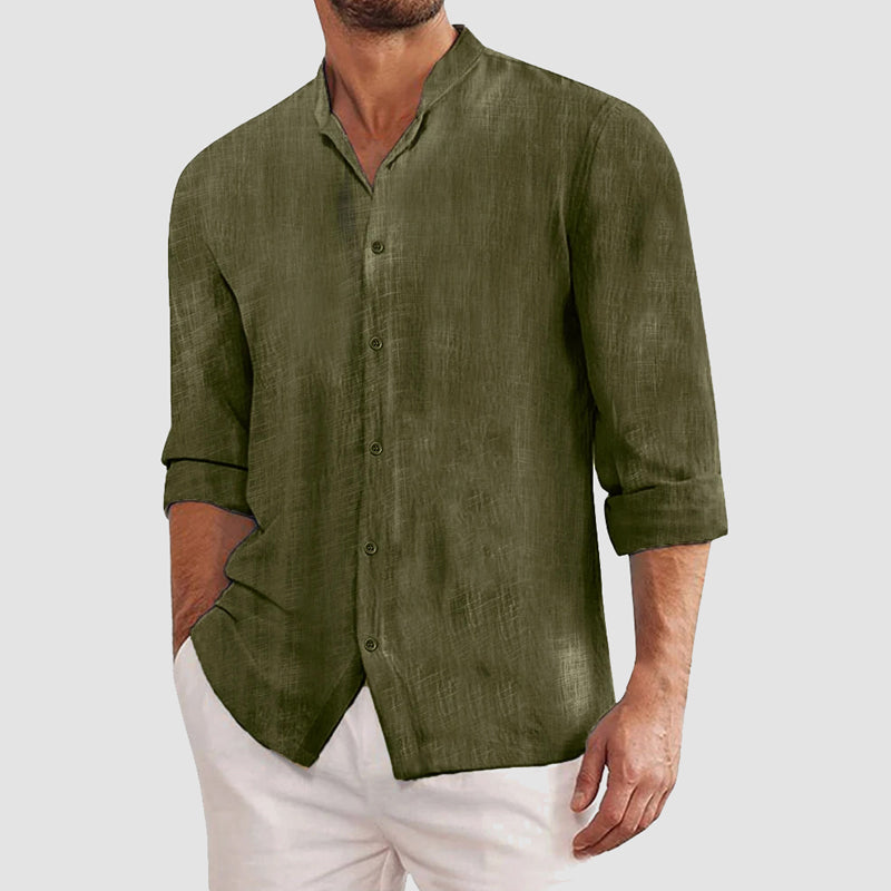 Men's white linen shirt relaxed smart-casual fit breathable cotton-linen blend button-up