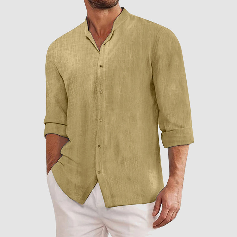 Men's white linen blend button-up shirt smart-casual relaxed fit breathable everyday style
