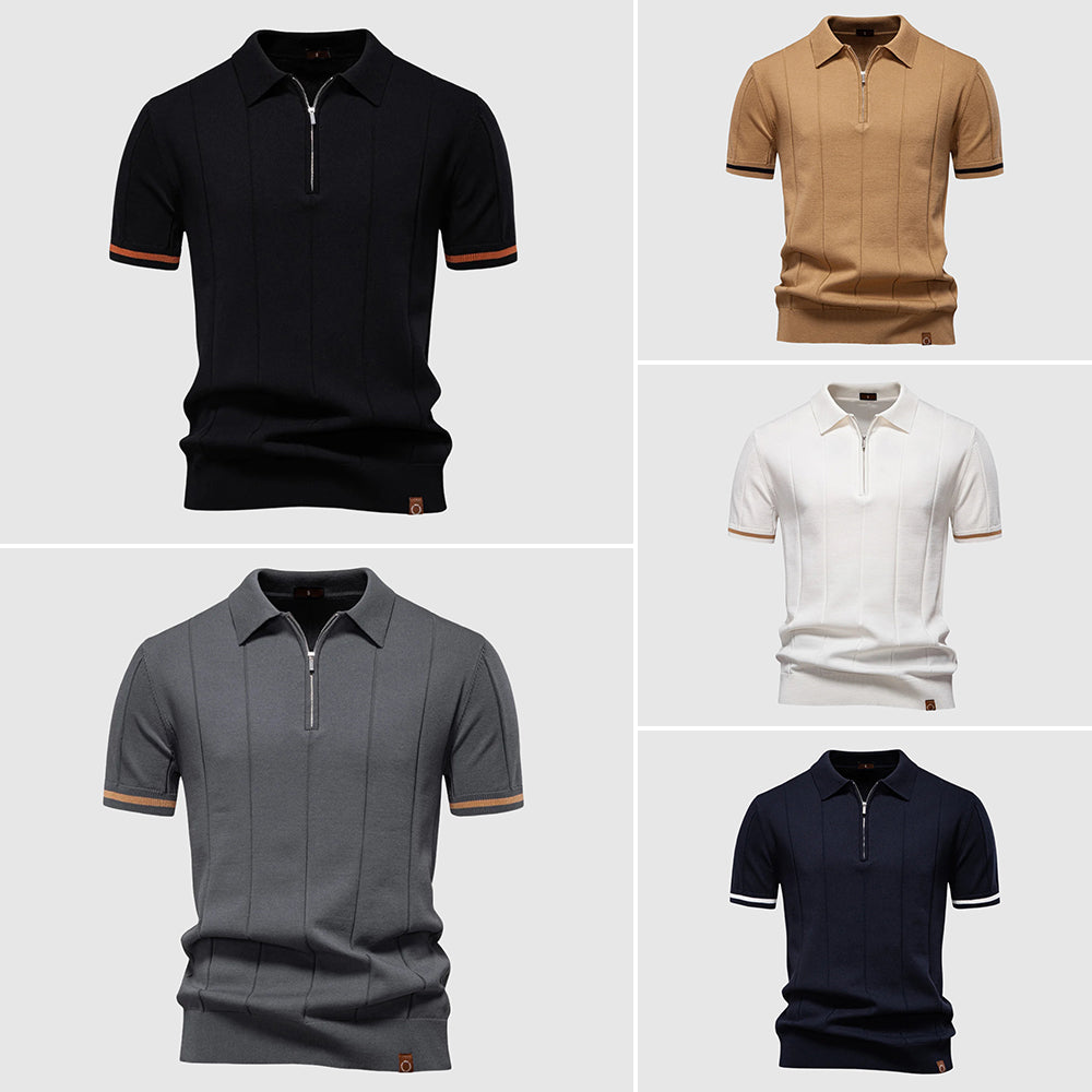 Men's athletic fit polo shirt with zip collar breathable polyester-viscose blend modern sleek design