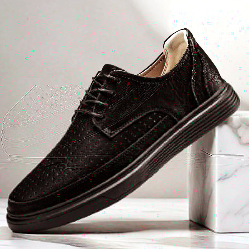 Men's brown genuine leather Oxford shoes with perforated upper for all-day professional comfort