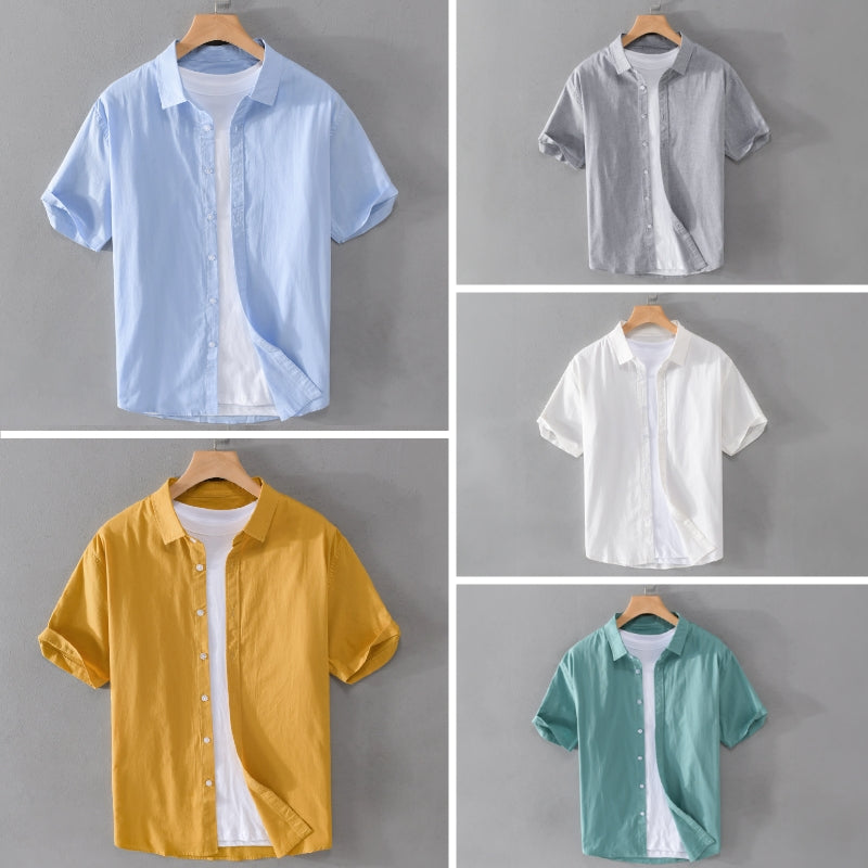 Women's relaxed-fit cotton blend shirt with turn-down collar and button closure for casual elegance