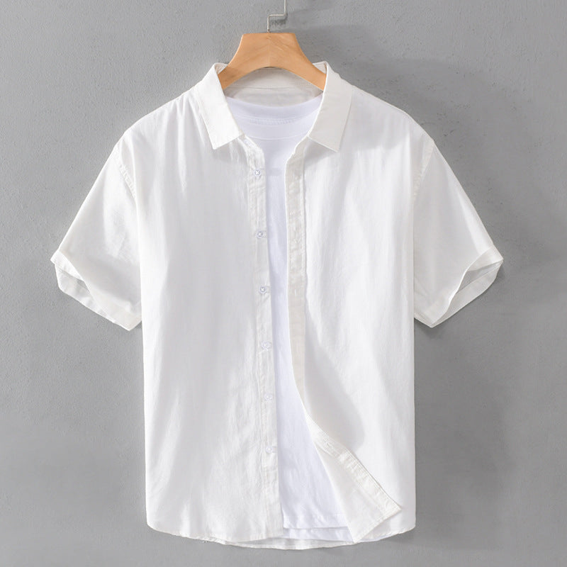 Women's relaxed-fit cotton blend shirt with turn-down collar and short sleeves button closure