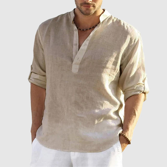 Perugia unisex linen cotton-blend shirt breathable button-down in neutral beach-to-city casual style