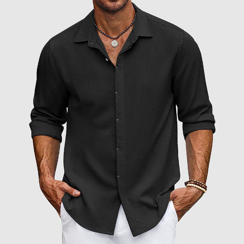 Men's white long-sleeve dress shirt lapel collar cotton blend timeless elegant essential