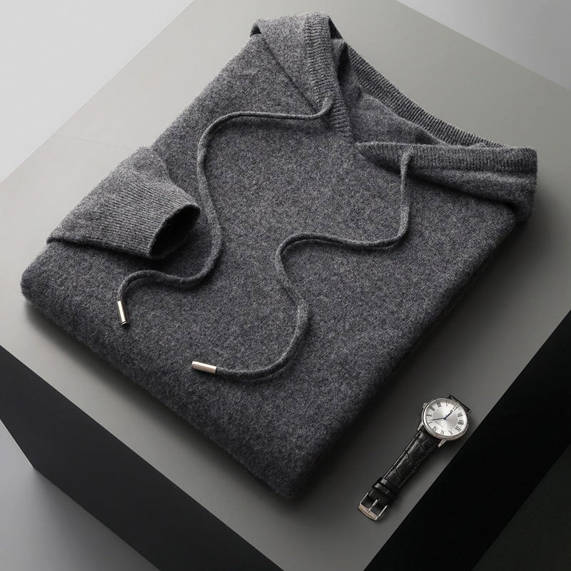 Ivory merino wool hoodie with relaxed fit and ultra-soft 100% premium knit texture for all-day wear
