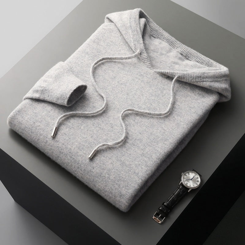 Ivory merino wool hoodie with relaxed fit and ultra-soft 100% merino knit for all-day luxury comfort